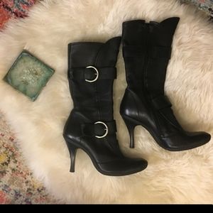 Gianni Bini Black Leather Mid-Calf Boots BNWOB